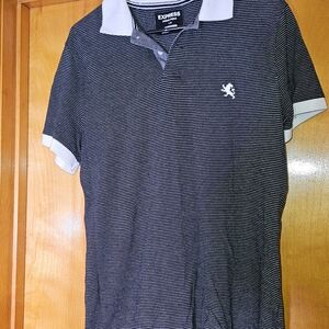 Express Men's Navy and White Polo Shirt